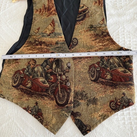 Vintage 80s Tapestry Vest Academia Motorcycle Boho Edwardian - Picture 15 of 16